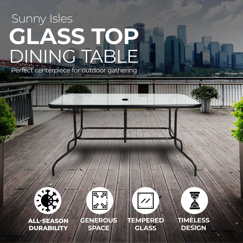 Four Seasons Courtyard Sunny Isle Glass Top Dining Table with Tempered Glass