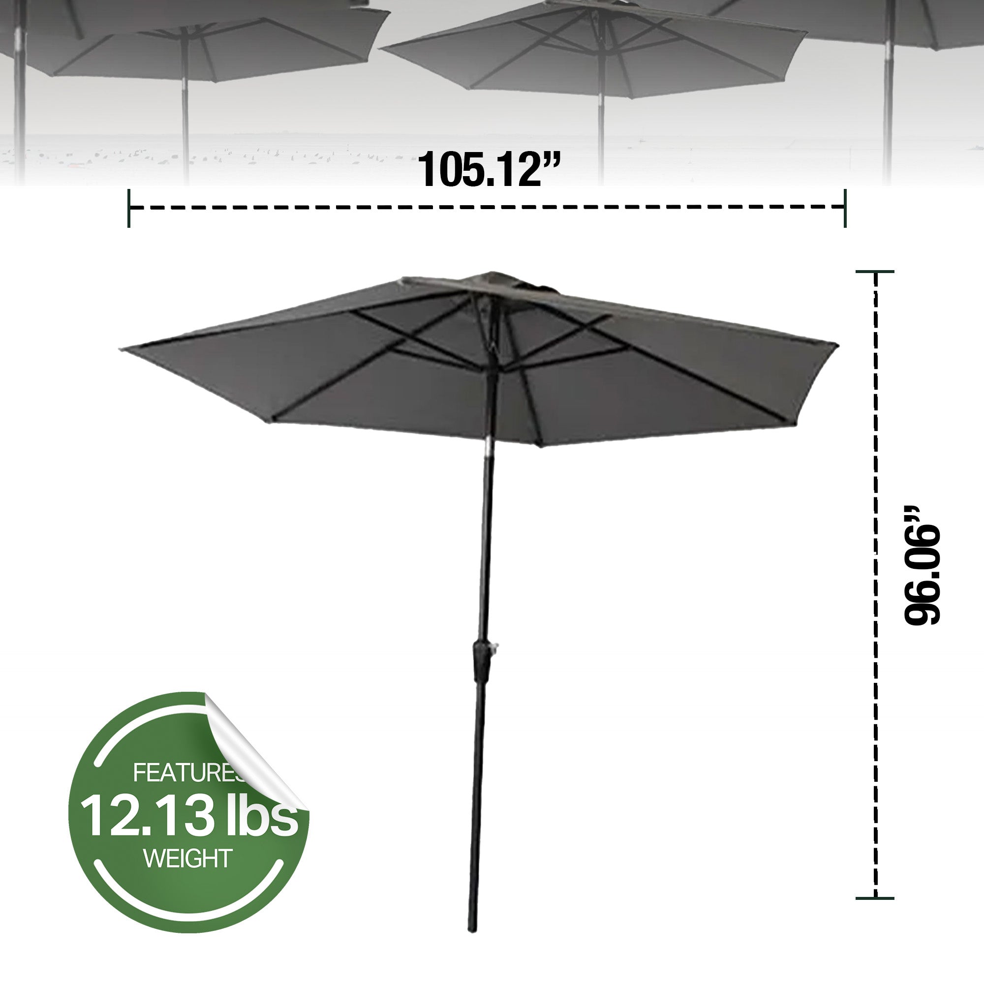 Four Seasons Courtyard 9' Round Sling Fabric Campton Hills Market Umbrella, Gray - VMInnovations