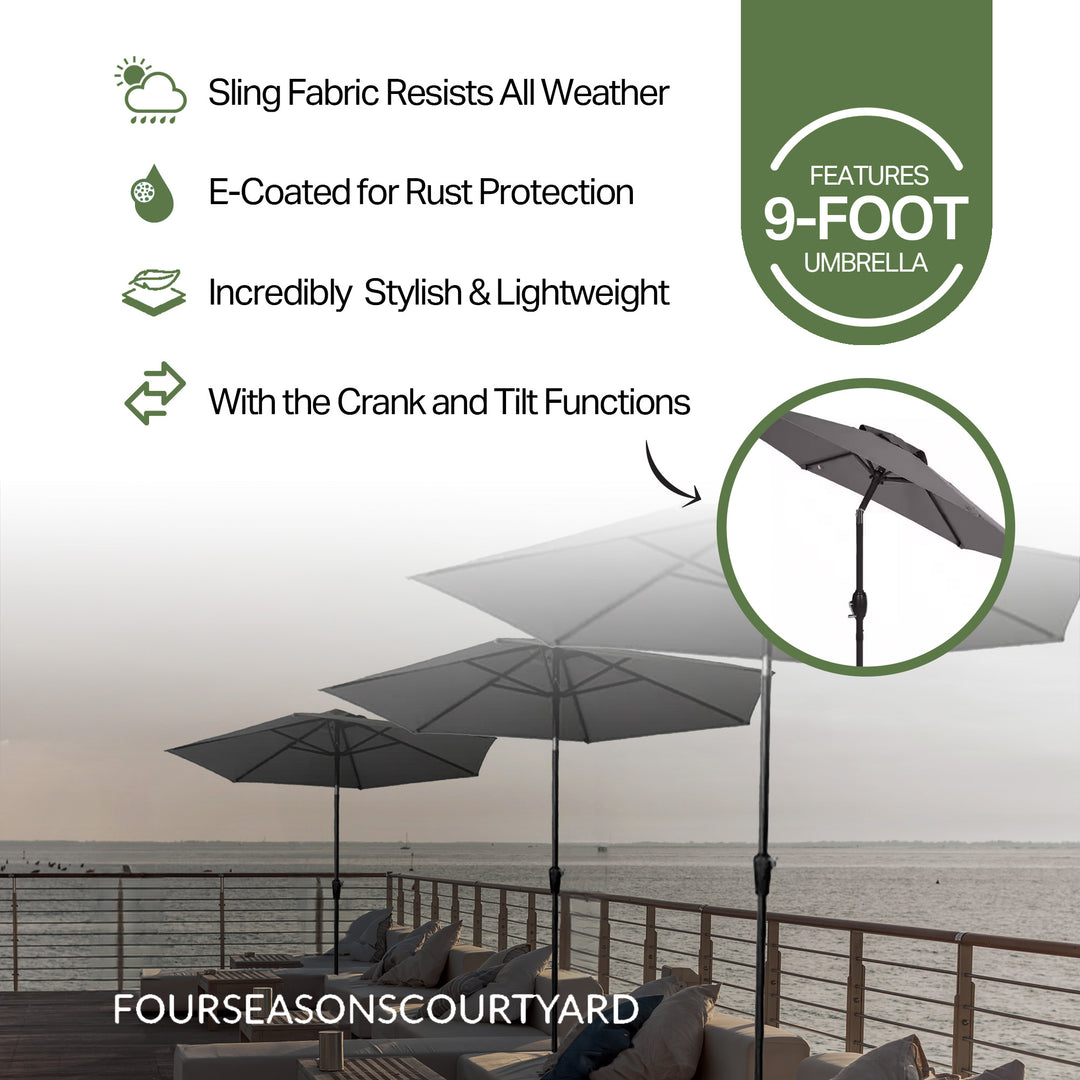 Four Seasons Courtyard 9' Round Sling Fabric Campton Hills Market Umbrella, Gray