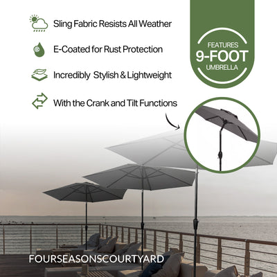 Four Seasons Courtyard 9' Round Sling Fabric Campton Hills Market Umbrella, Gray - VMInnovations
