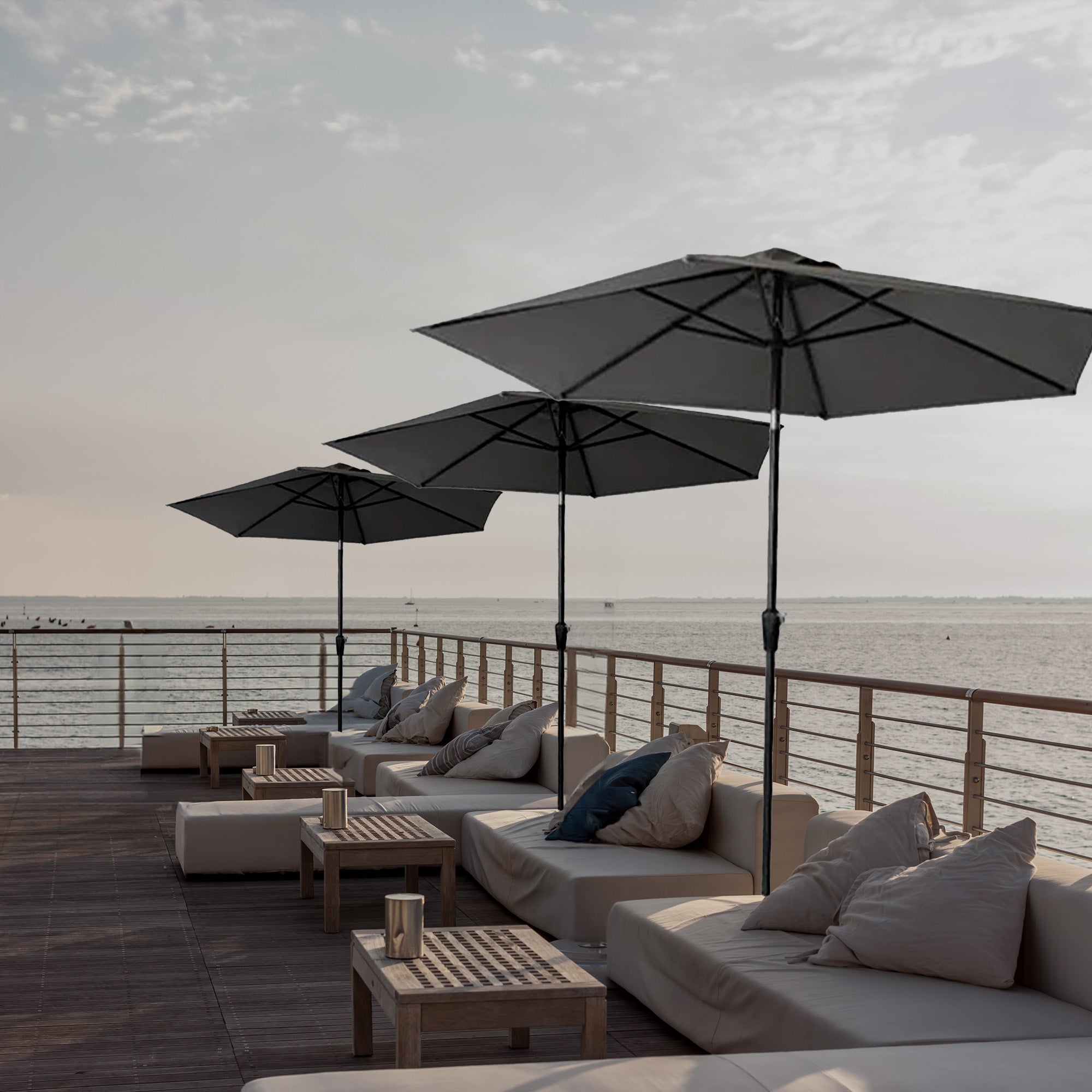 Four Seasons Courtyard 9' Round Sling Fabric Campton Hills Market Umbrella, Gray - VMInnovations