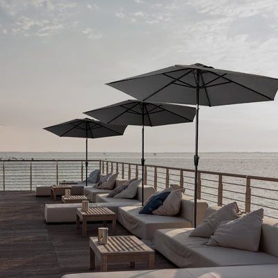 Four Seasons Courtyard 9' Round Sling Fabric Campton Hills Market Umbrella, Gray - VMInnovations
