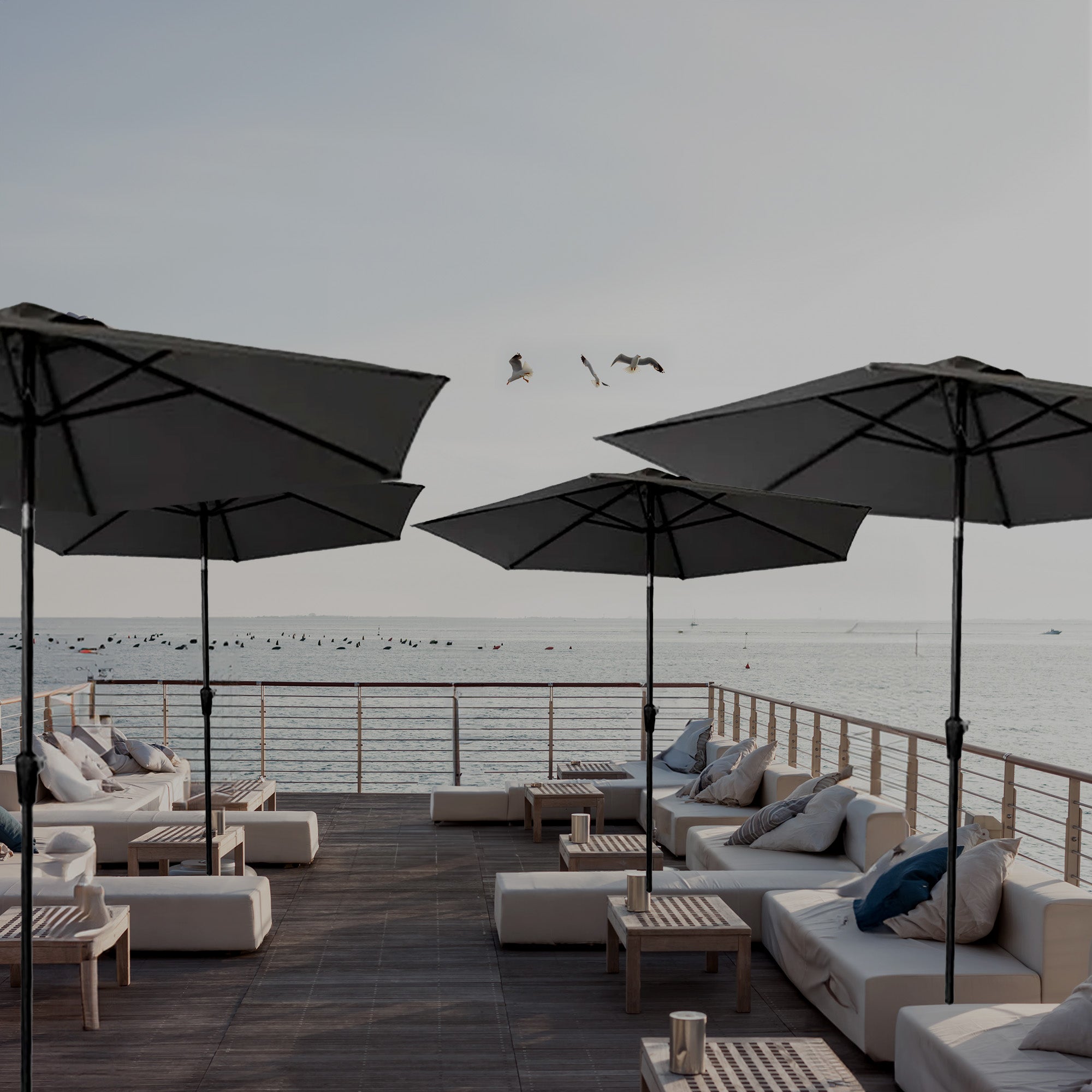 Four Seasons Courtyard 9' Round Sling Fabric Campton Hills Market Umbrella, Gray - VMInnovations