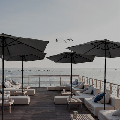 Four Seasons Courtyard 9' Round Sling Fabric Campton Hills Market Umbrella, Gray - VMInnovations