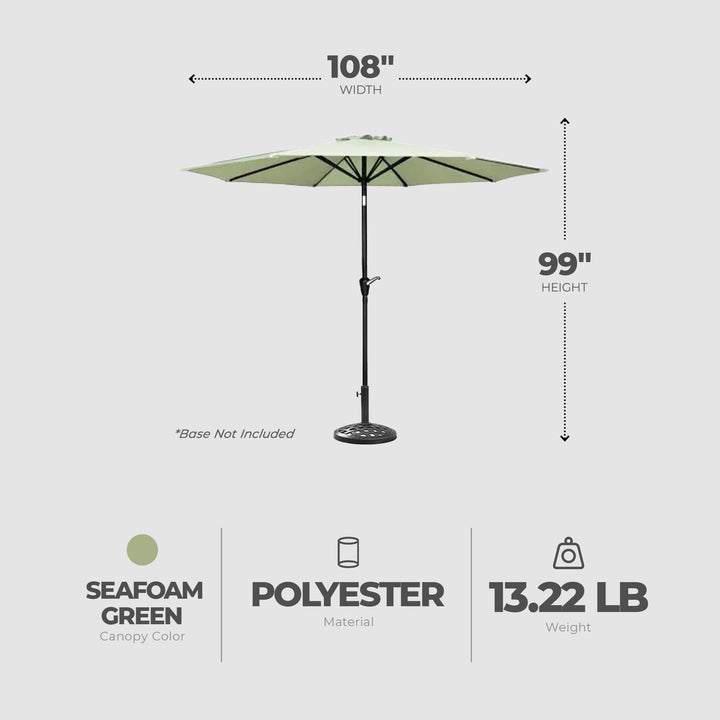 Four Seasons Courtyard 9' Round Polyester Patio Market Umbrella, Seafoam Green