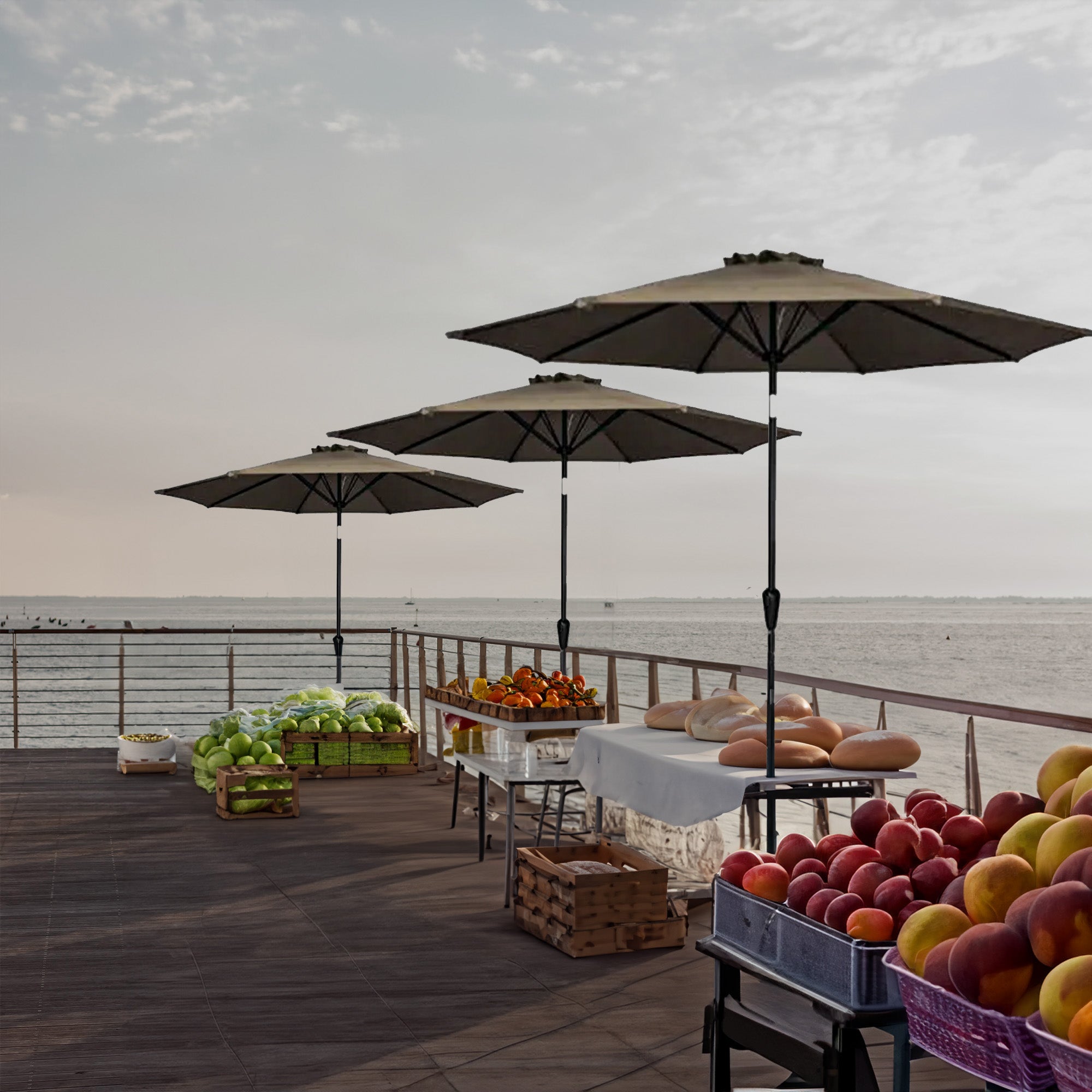 Four Seasons Courtyard 9ft Olefin Fabric Belmont Market Umbrella, Taupe (Used) - VMInnovations