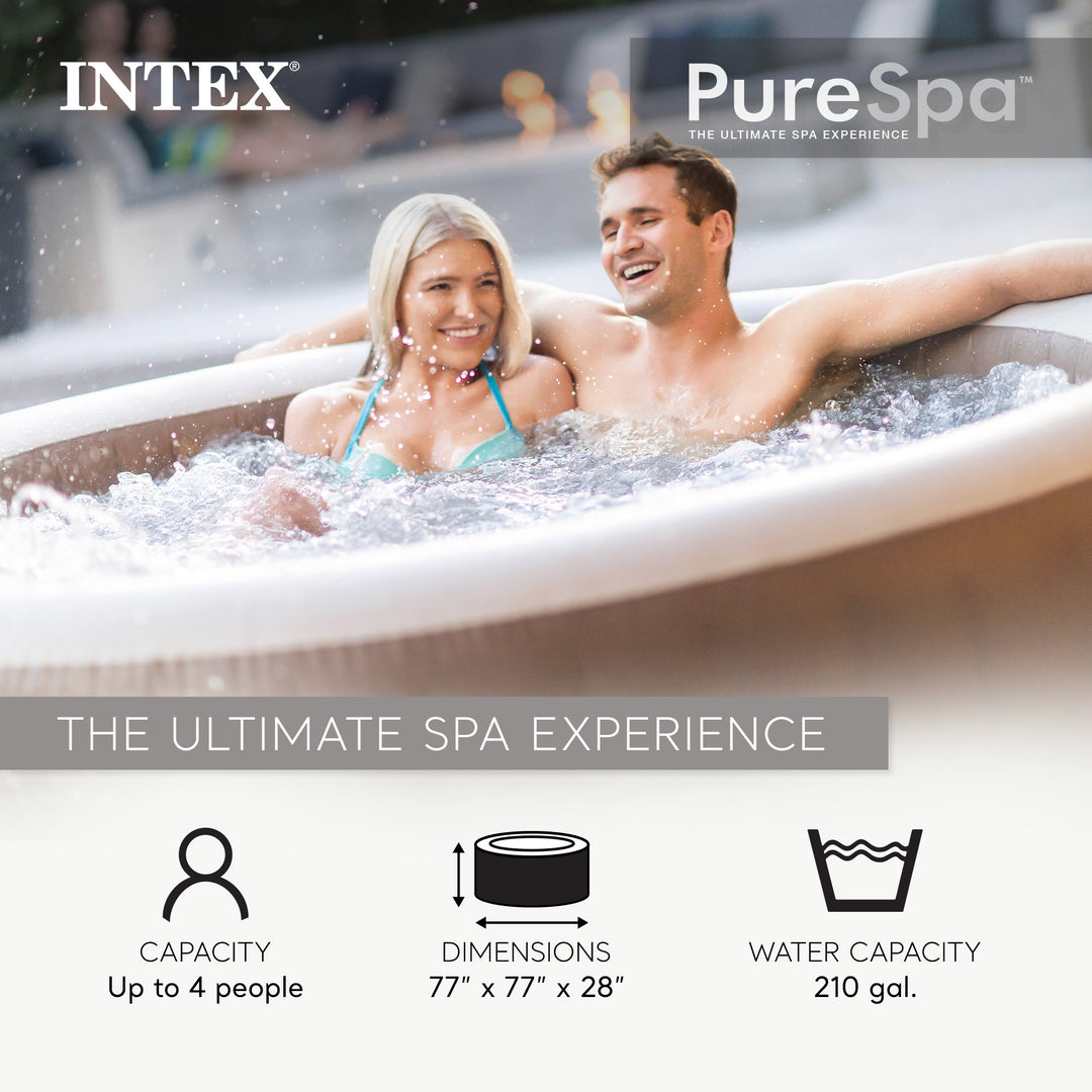 Intex 4 Person Bubble Massage Inflatable Hot Tub Spa Set, Sahara Tan (Open Box)