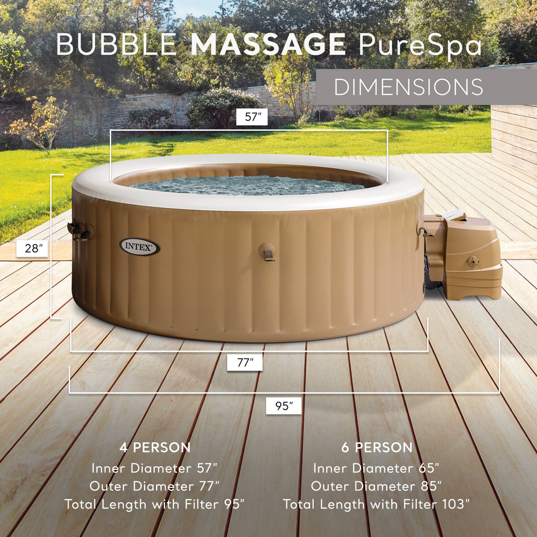Intex PureSpa 4 Person Bubble Massage Inflatable Hot Tub Spa Set, Sahara Tan