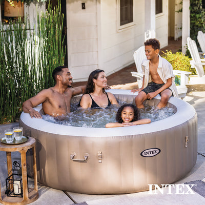 Intex 4 Person Bubble Massage Inflatable Hot Tub Spa Set, Sahara Tan (Open Box)