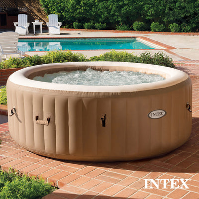 Intex 4 Person Bubble Massage Inflatable Hot Tub Spa Set, Sahara Tan (Open Box)