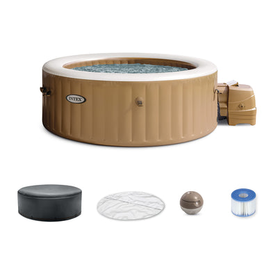 Intex 4 Person Bubble Massage Inflatable Hot Tub Spa Set, Sahara Tan (Open Box)