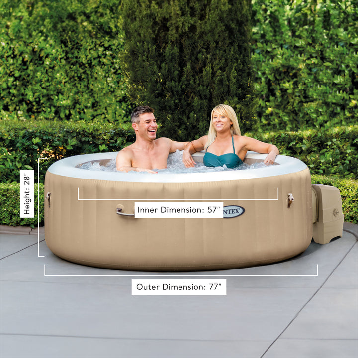 Intex 4 Person Bubble Massage Inflatable Hot Tub Spa Set, Sahara Tan (Open Box)