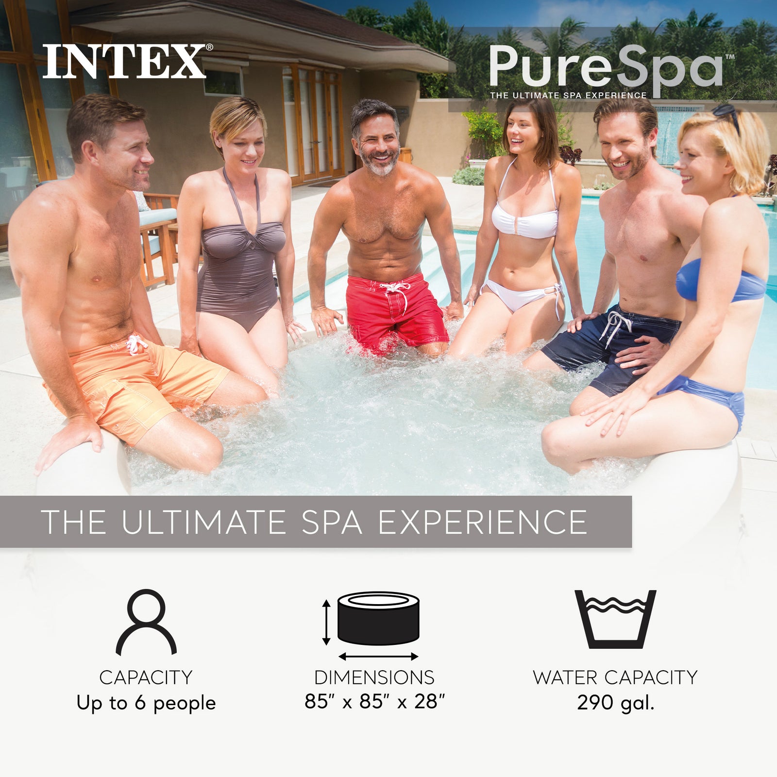 Intex 6 Person Bubble Massage Inflatable Hot Tub Spa Set, Sahara Tan (Used) - VMInnovations
