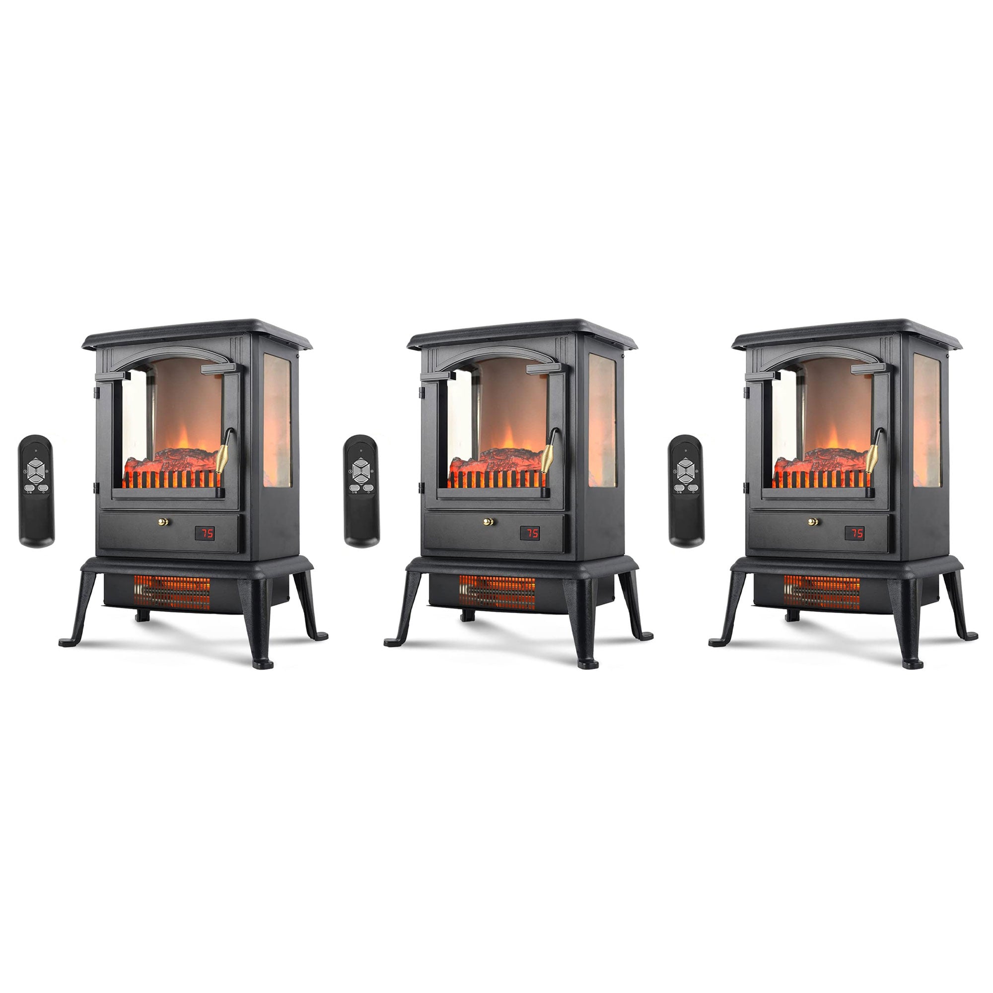 VOLTORB Freestanding Portable Electric Fireplace Heater Stove w/Remote (3 Pack)