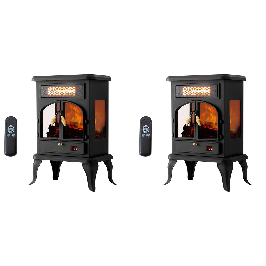 selectric Freestanding Electric Fireplace Heater w/Remote, Dark Black (2 Pack)