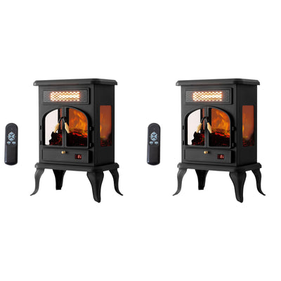 selectric Freestanding Electric Fireplace Heater w/Remote, Dark Black (2 Pack) - VMInnovations