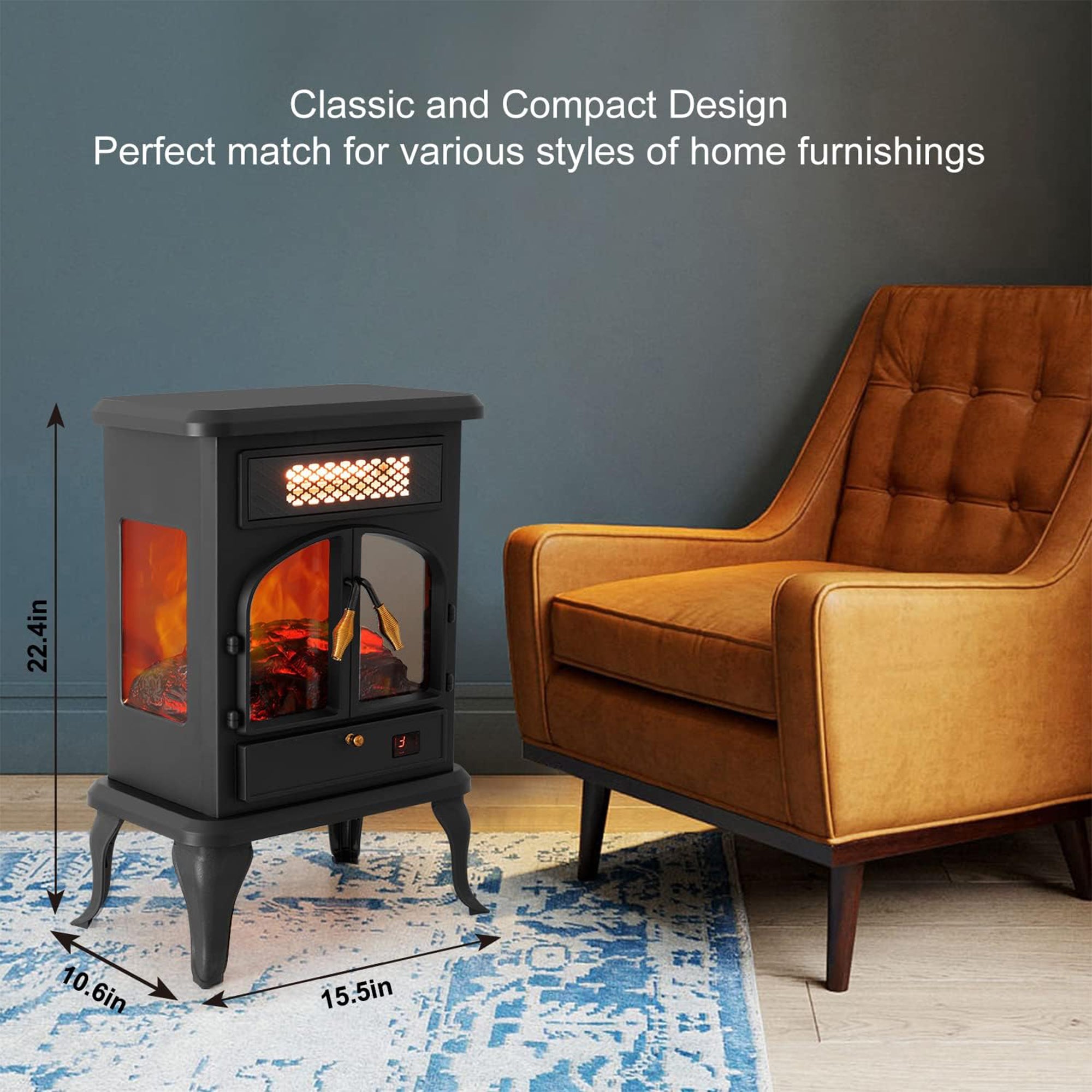 selectric Freestanding Electric Fireplace Heater w/Remote, Dark Black (2 Pack) - VMInnovations