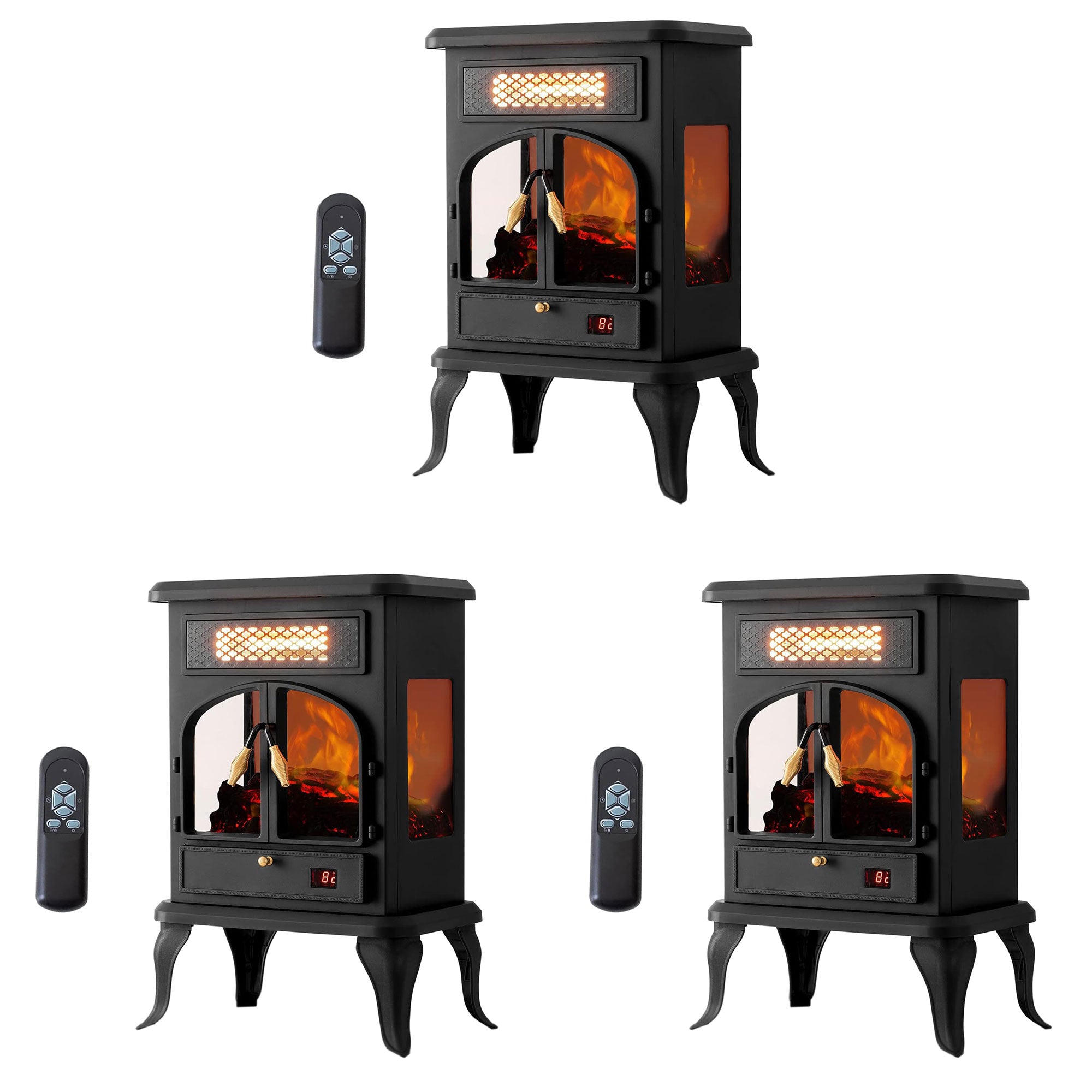 selectric Freestanding Electric Fireplace Heater w/Remote, Dark Black (3 Pack)