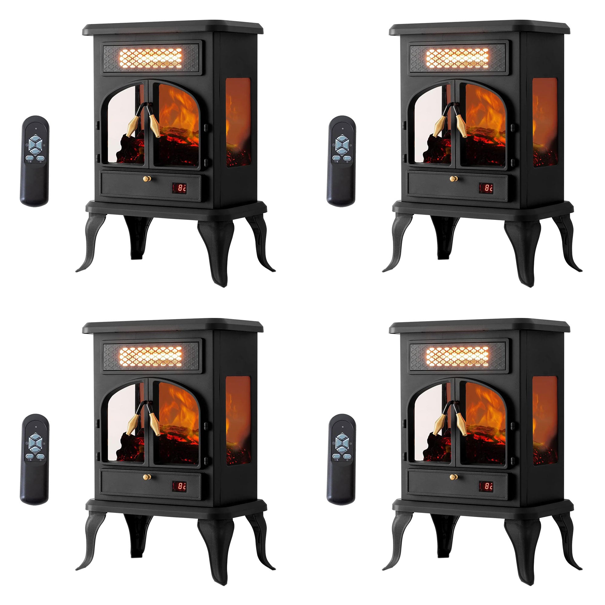 selectric Freestanding Portable Electric Fireplace Heater w/ Remote, Dark Black (4 Pack)