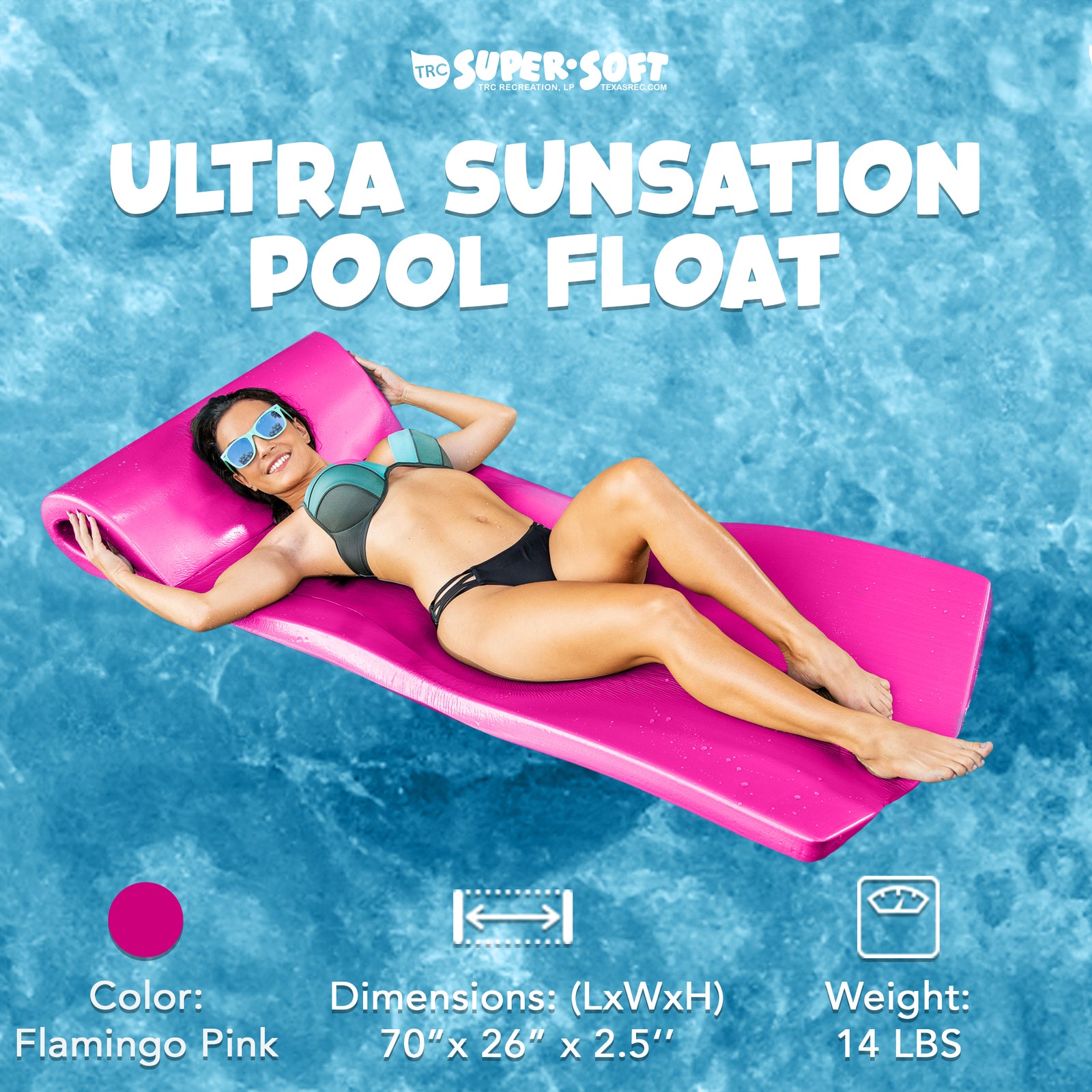 TRC Recreation Sunsation 2.5" Thick Foam Pool Float Lounge Mat, Pink (Open Box) - VMInnovations