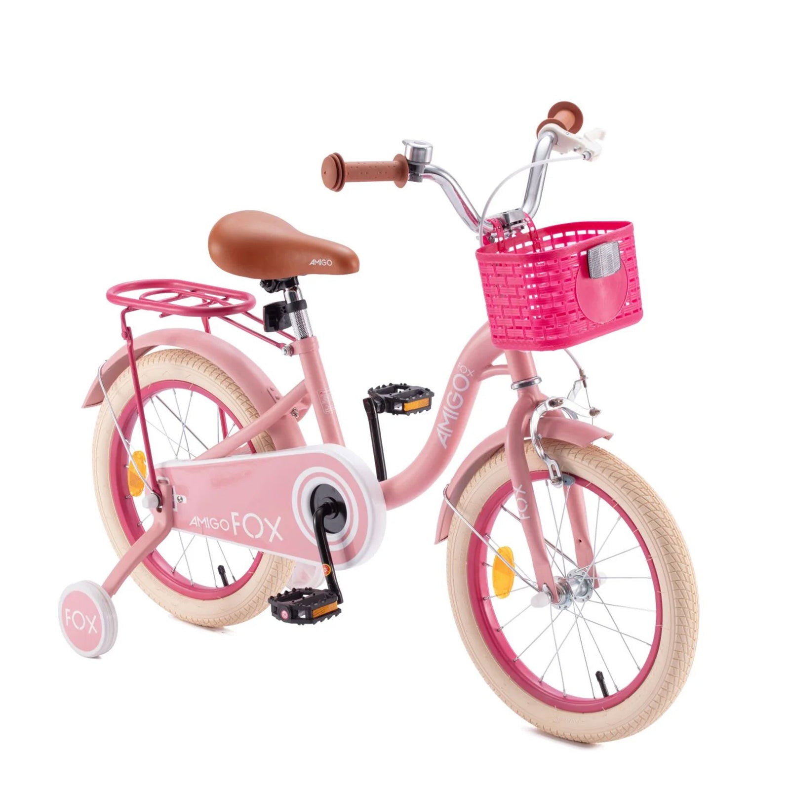 RoyalBaby Amigo Fox Kids Lightweight Bike w/ Training Wheels and Kickstand, Pink - VMInnovations
