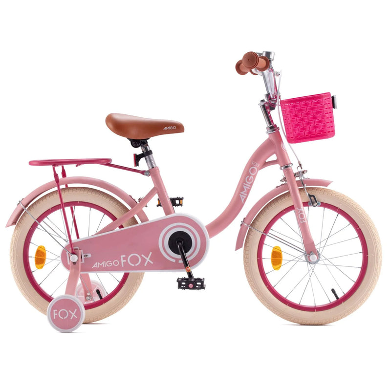 RoyalBaby Amigo Fox Kids Lightweight Bike w/ Training Wheels and Kickstand, Pink