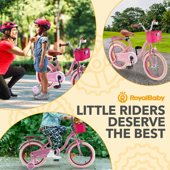 RoyalBaby Amigo Fox Kids Bike w/ Training Wheels and Kickstand, Pink (Open Box)