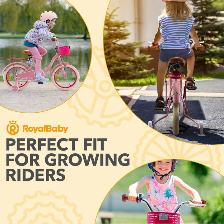 RoyalBaby Amigo Fox Kids Bike w/ Training Wheels and Kickstand, Pink (Open Box)