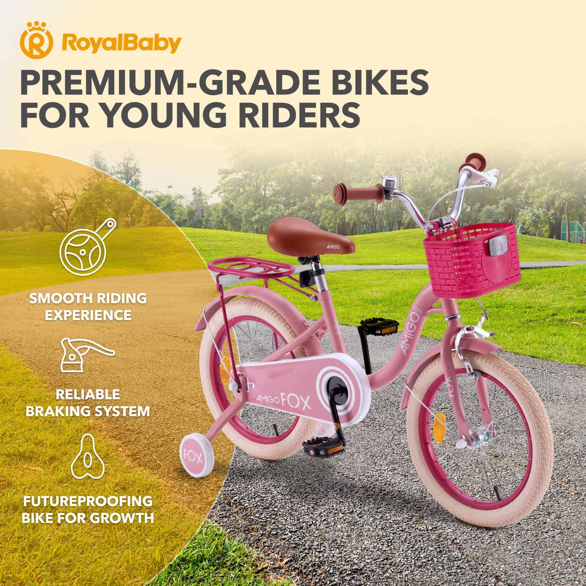 RoyalBaby Fox Kids Lightweight Bike w/ Training Wheels & Kickstand, Pink (Used) - VMInnovations