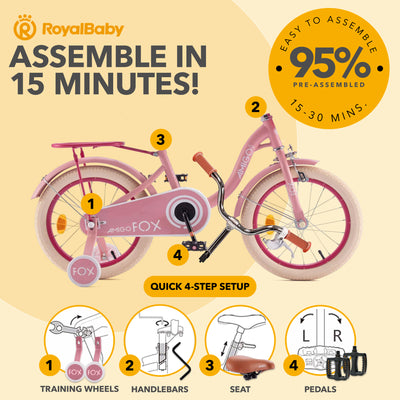 RoyalBaby Amigo Fox Kids Bike w/ Training Wheels and Kickstand, Pink (Open Box) - VMInnovations