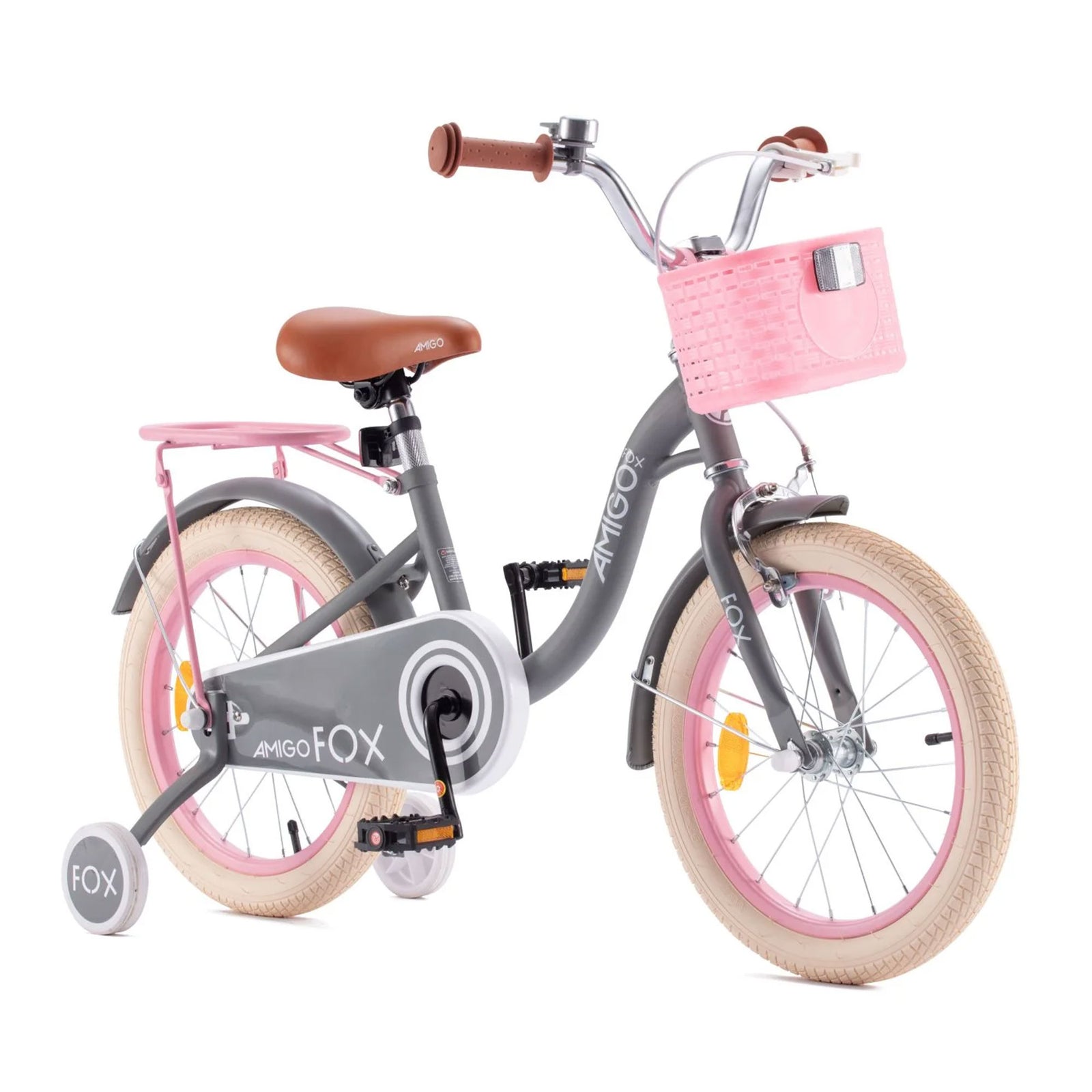 RoyalBaby Amigo Fox Kids Lightweight Bike w/ Training Wheels and Kickstand, Gray - VMInnovations