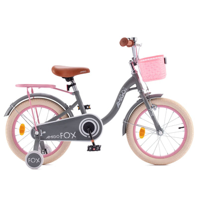 RoyalBaby Amigo Fox Kids Lightweight Bike w/ Training Wheels and Kickstand, Gray