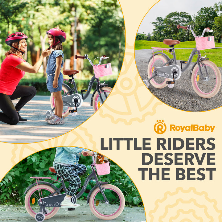 RoyalBaby Fox Kids Lightweight Bike w/Training Wheels & Kickstand,Gray(Open Box)