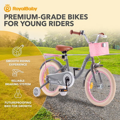 RoyalBaby Fox Kids Lightweight Bike w/Training Wheels & Kickstand,Gray(Open Box)