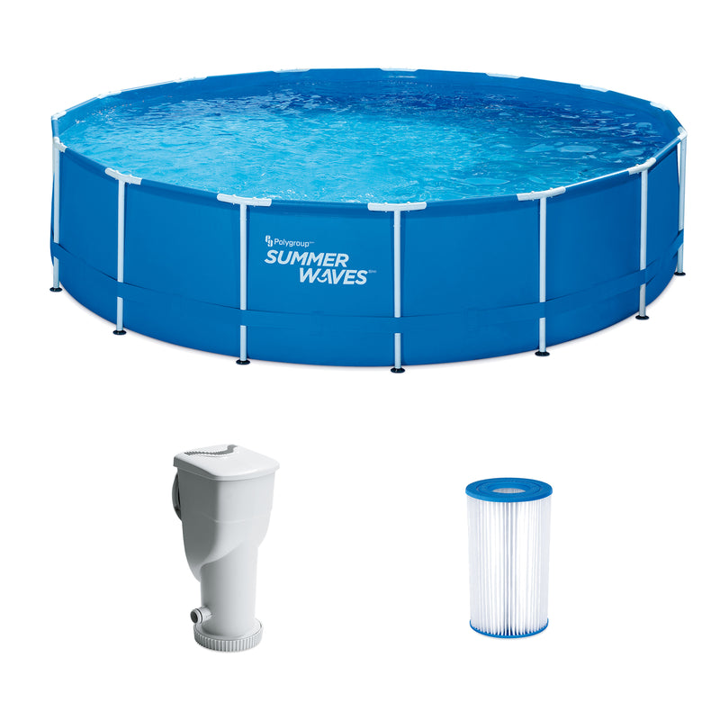 Summer Waves 15 Feet x 33 Inches Metal Frame Above Ground Pool Set with Pump