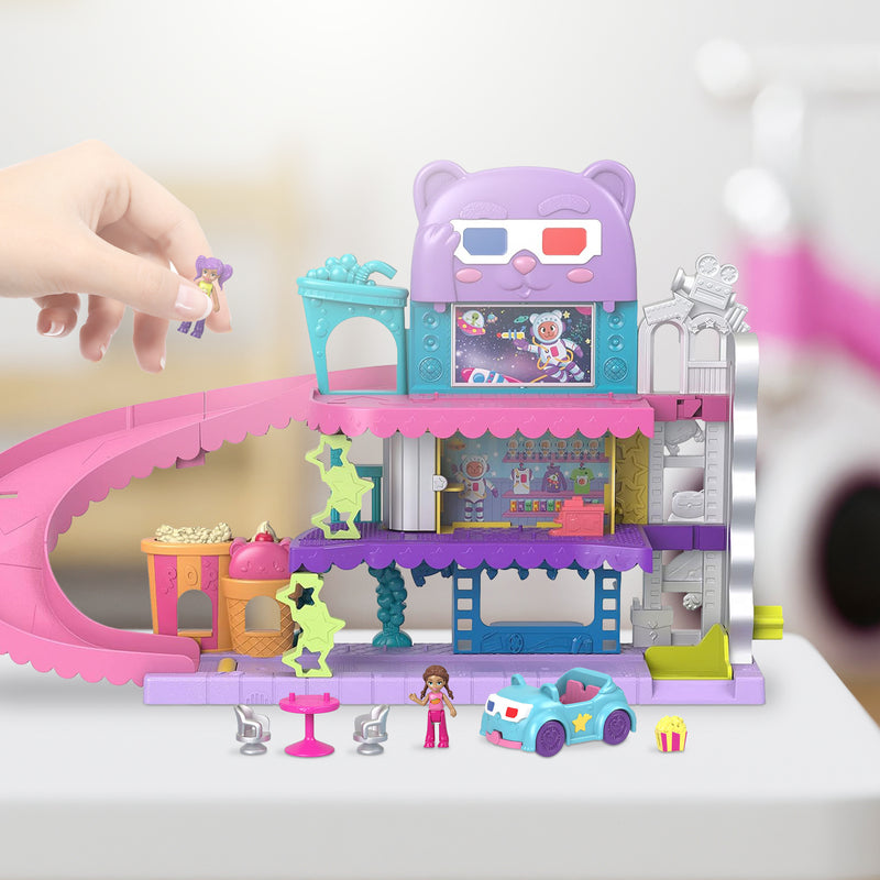 Polly Pocket Pollyville Drive In Movie Theater with 2 Micro Dolls and Toy Car