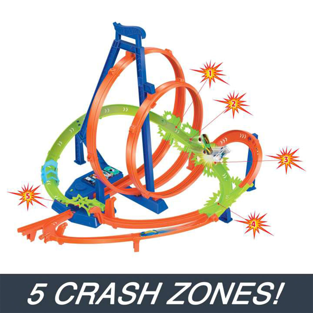 Hot Wheels Track w/5 Crash Zones, Motorized Booster, 1 Car, & 2 Loops (Open Box) - VMInnovations