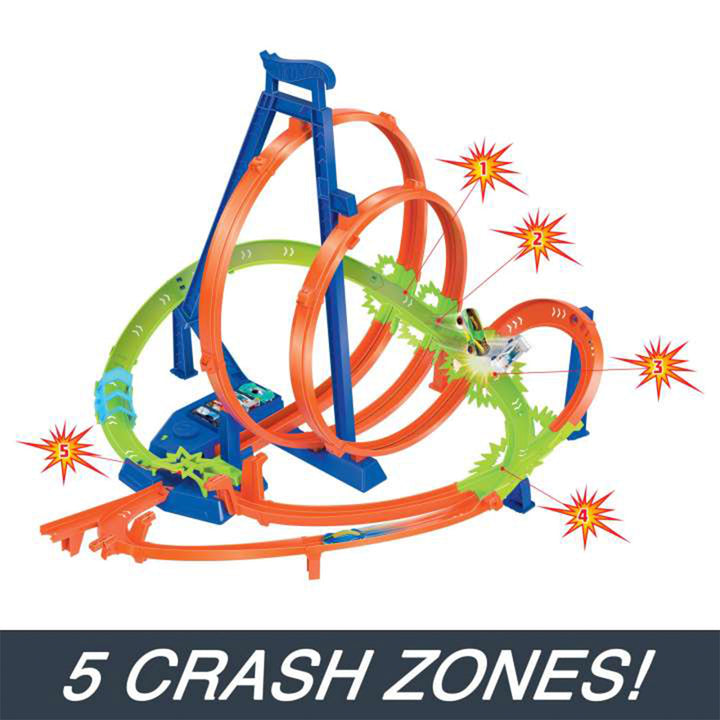 Hot Wheels Track w/5 Crash Zones, Motorized Booster, 1 Car, & 2 Loops (Open Box) - VMInnovations