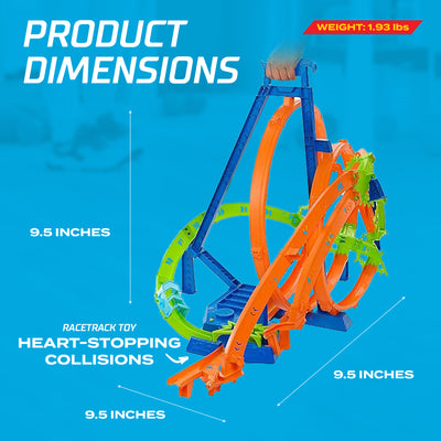 Hot Wheels Track Set with 5 Crash Zones, Motorized Booster, 1 Car, and 2 Loops