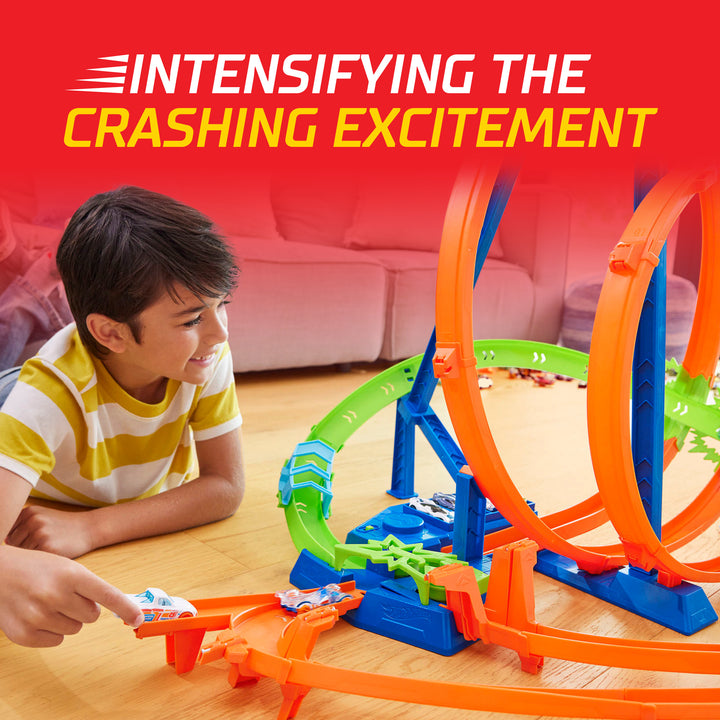 Hot Wheels Track w/5 Crash Zones, Motorized Booster, 1 Car, & 2 Loops (Open Box)