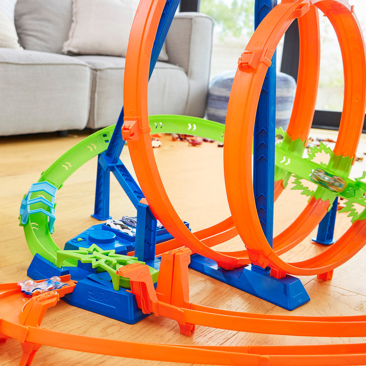 Hot Wheels Track Set w/5 Crash Zones, Motorized Booster, 1 Car, & 2 Loops (Used)