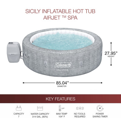 SaluSpa LED Soothing Spa Waterfall Accessory w/Sicily AirJet Inflatable Hot Tub