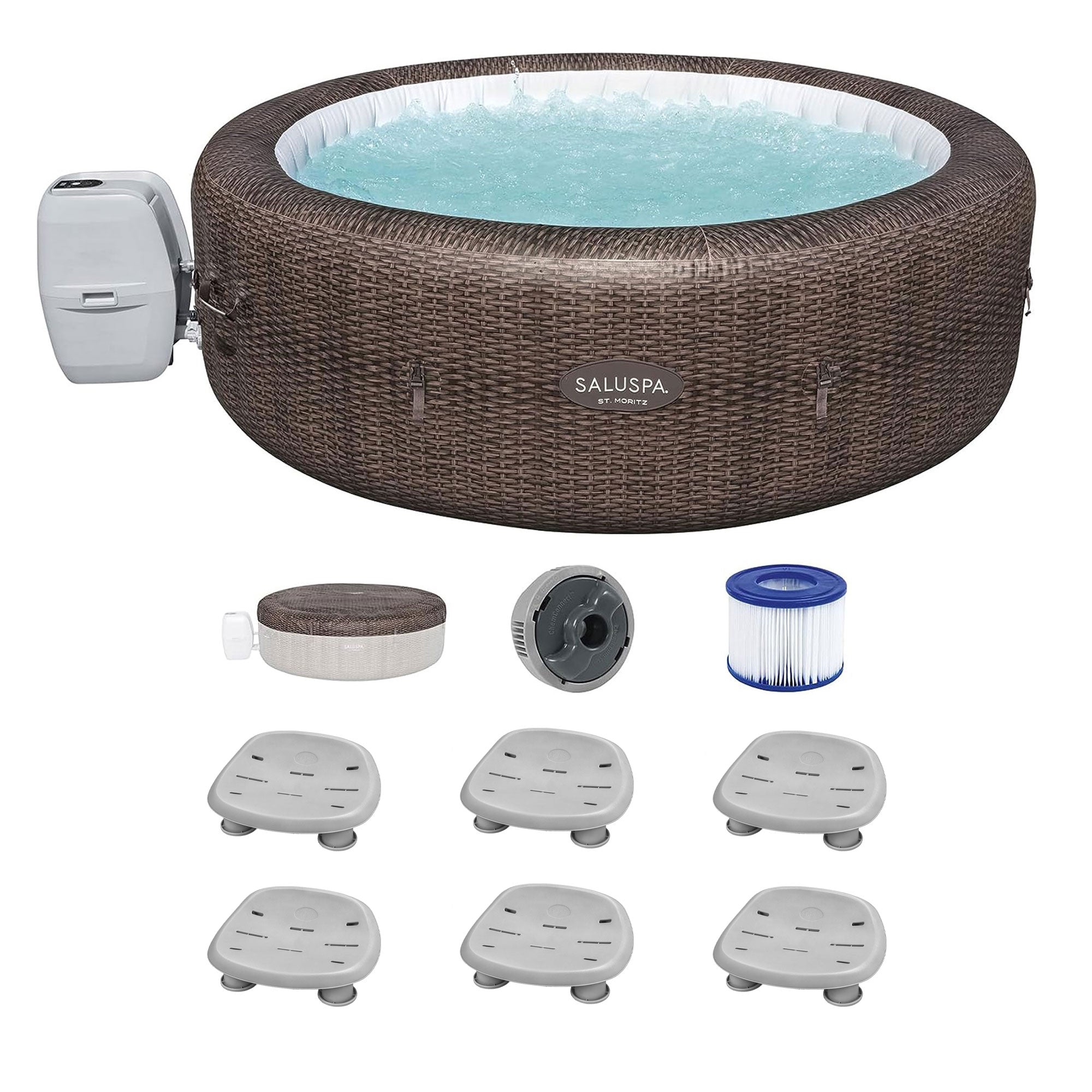 Bestway SaluSpa St Moritz Hot Tub with Set of 6 Underwater Pool and Spa Seats