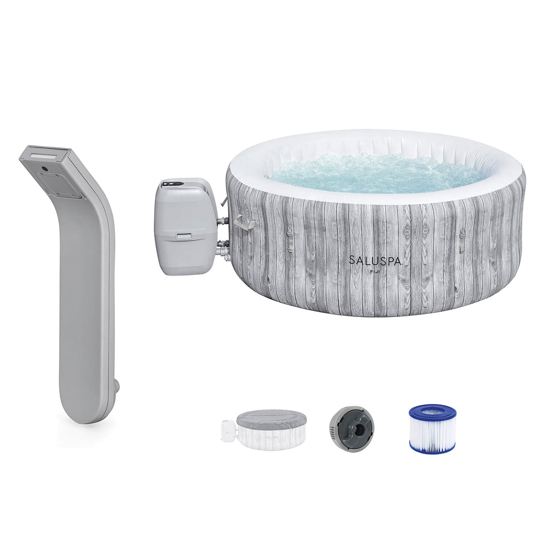 SaluSpa Color LED Spa Waterfall w/Bestway Fiji AirJet Inflatable Hot Tub, Gray