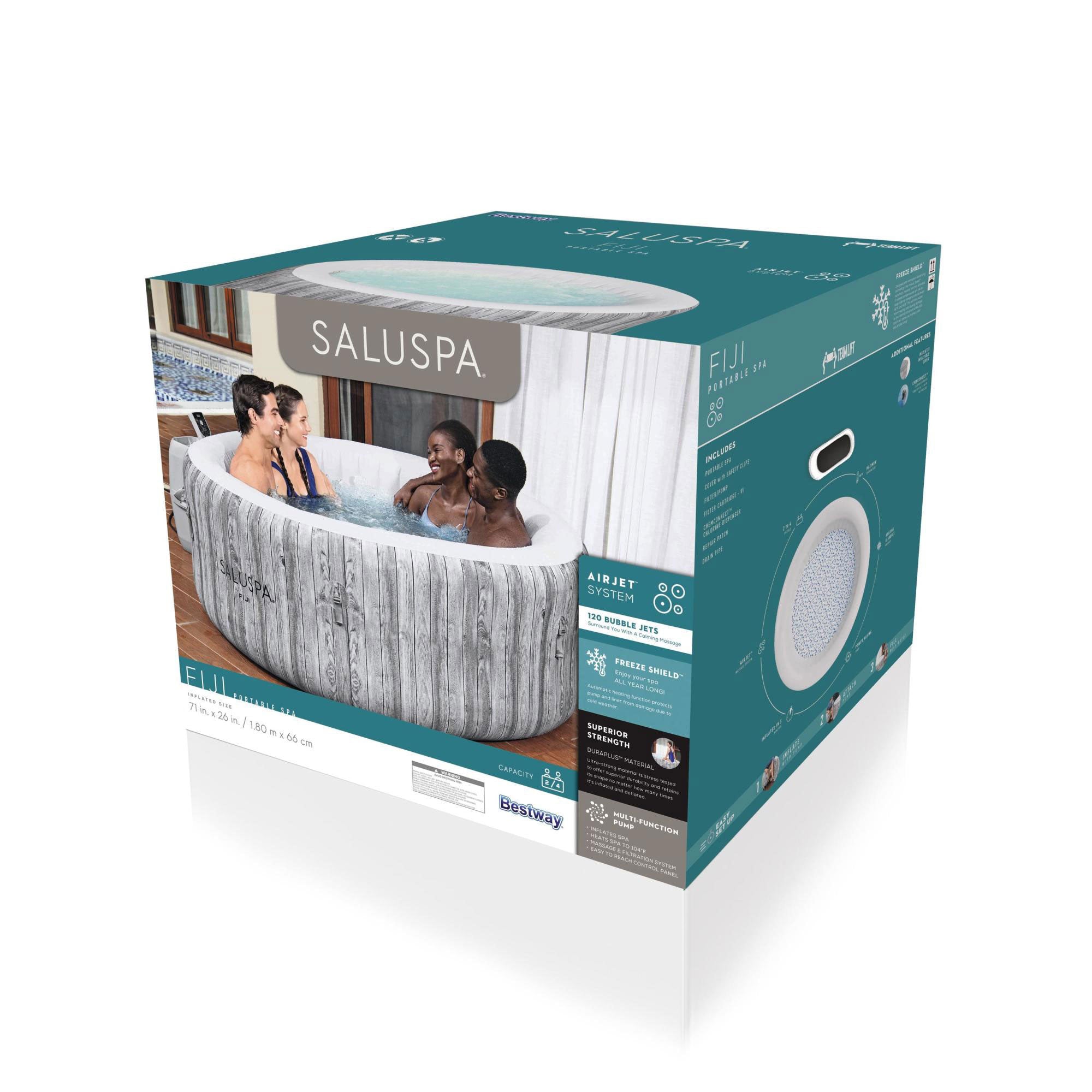 SaluSpa Color LED Spa Waterfall w/Bestway Fiji AirJet Inflatable Hot Tub, Gray - VMInnovations
