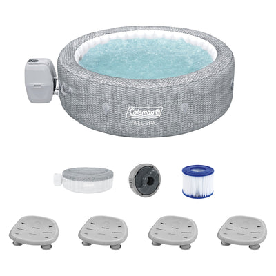 Coleman SaluSpa Sicily AirJet Hot Tub w/Set of 4 Bestway Pool & Spa Seat, Gray