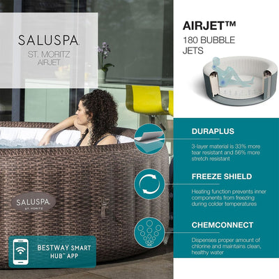 Bestway SaluSpa St Moritz Hot Tub w/Set of 4 Spa Seat & 4 Padded Pillows, Brown
