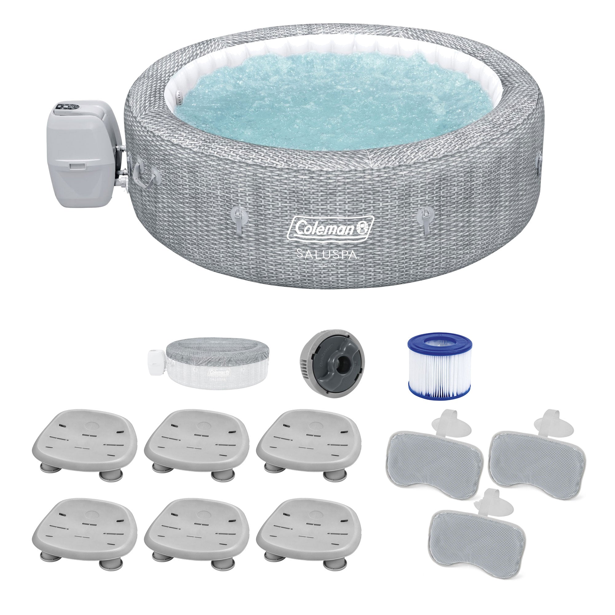 Coleman SaluSpa Sicily AirJet Hot Tub w/Bestway 6 Seats & 3 Headrest Pillow