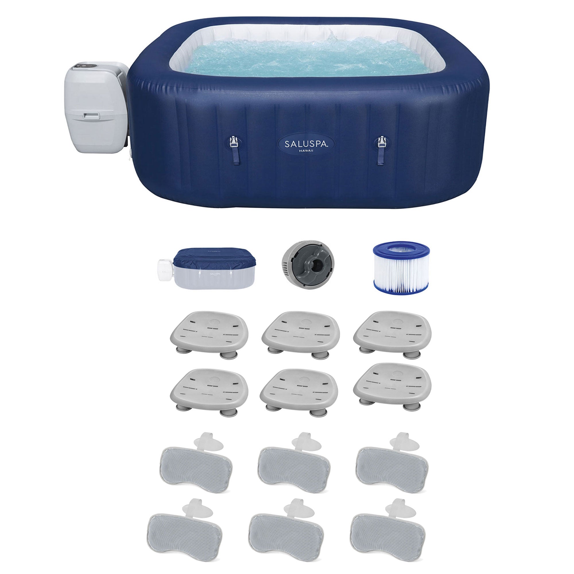 Bestway Hawaii Inflatable Hot Tub with 6 SaluSpa Spa Seat and 2 Headrest Pillows