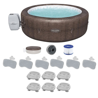 Bestway SaluSpa St Moritz Hot Tub w/Set of 6 Spa Seat & 6 Padded Pillows, Brown